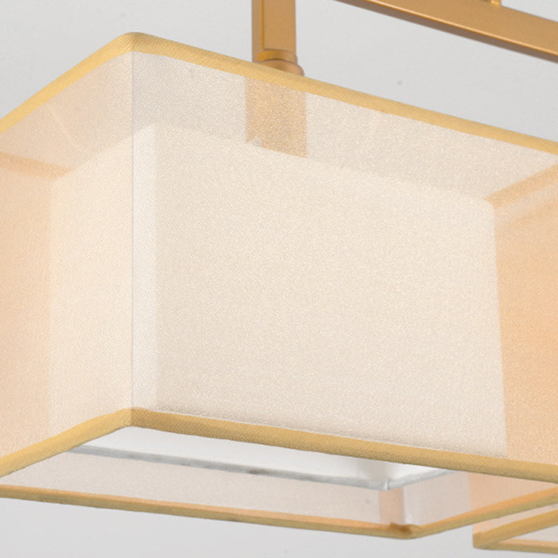 Tissu à double couche Éclairage d'abat-ombre pendentif pendentif chinois Rectangle suspendu en métal.