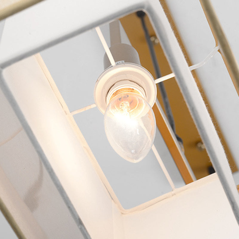Double-layer Fabric Shade Island Lighting Pendant Chinese Style Metal Rectangle Hanging Light for Study Room