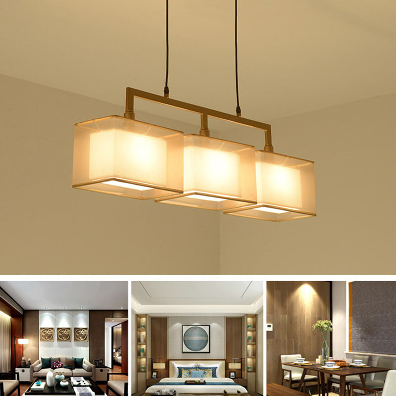 Tissu à double couche Éclairage d'abat-ombre pendentif pendentif chinois Rectangle suspendu en métal.