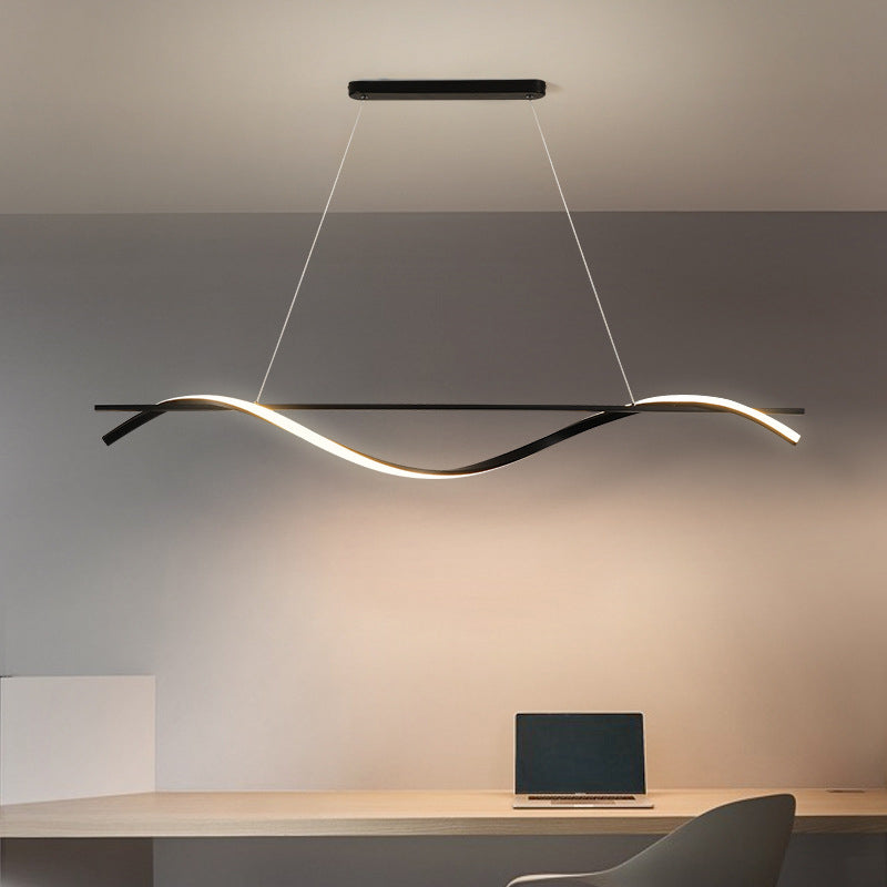 39.3 Inches Wide Modern Minimalist LED Island Light Iron Long Strip Bar Lighting Fixture in Black