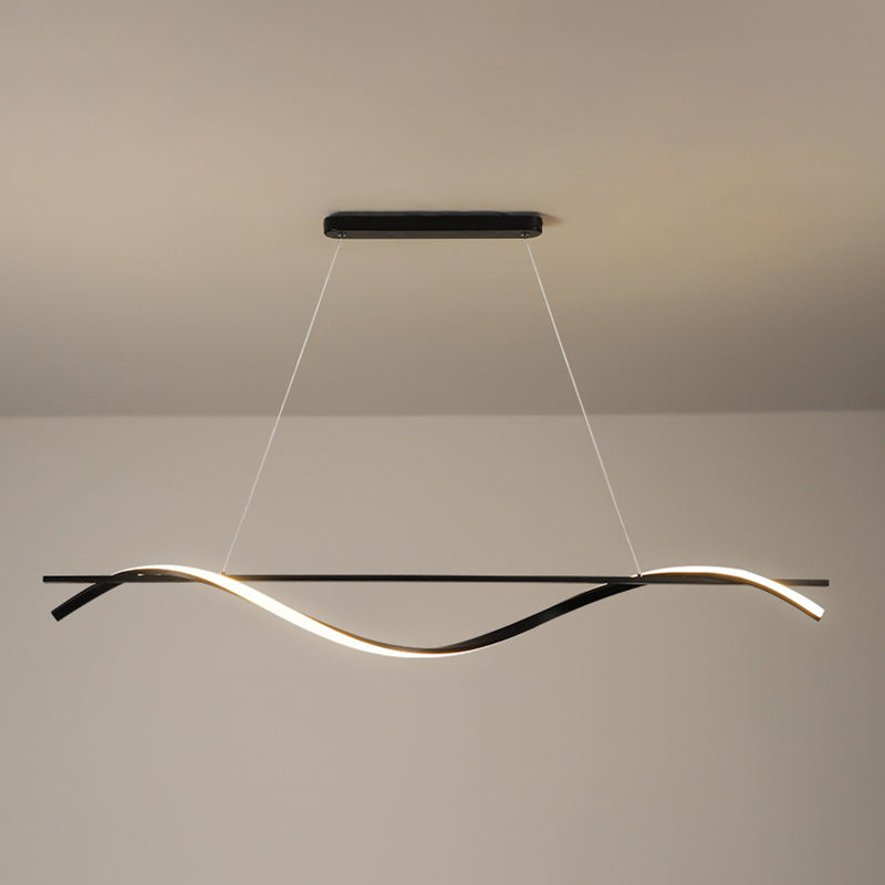 39.3 Inches Wide Modern Minimalist LED Island Light Iron Long Strip Bar Lighting Fixture in Black