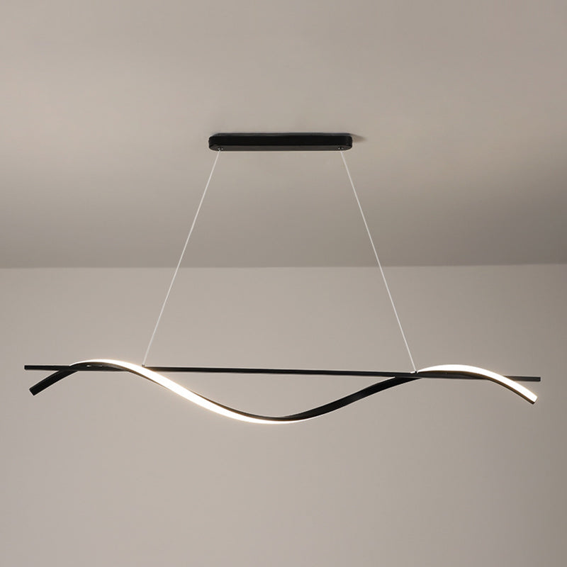 39.3 Inches Wide Modern Minimalist LED Island Light Iron Long Strip Bar Lighting Fixture in Black