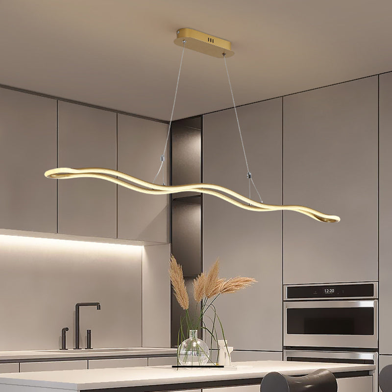 Wavy Lines Shaped Aluminum Alloy Island Light 39.3" Wide Modern Minimalist LED Suspension Lamp With Adjustable Hanging Wire