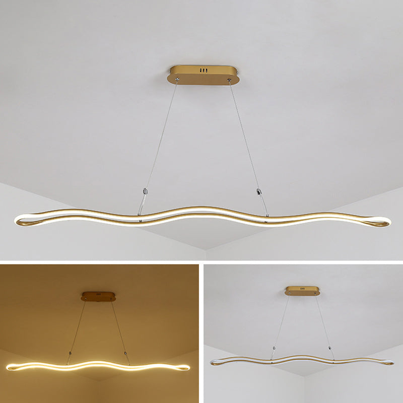 Wavy Lines Shaped Aluminum Alloy Island Light 39.3" Wide Modern Minimalist LED Suspension Lamp With Adjustable Hanging Wire