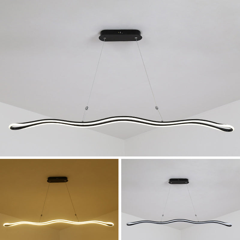 Wavy Lines Shaped Aluminum Alloy Island Light 39.3" Wide Modern Minimalist LED Suspension Lamp With Adjustable Hanging Wire
