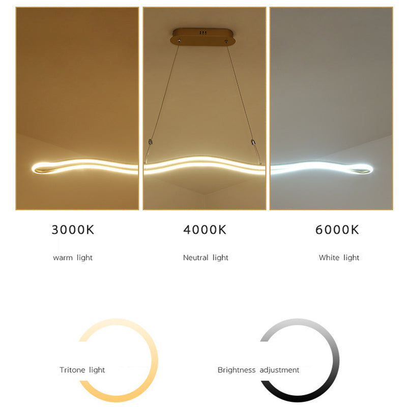 Wavy Lines Shaped Aluminum Alloy Island Light 39.3" Wide Modern Minimalist LED Suspension Lamp With Adjustable Hanging Wire