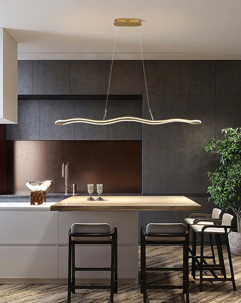 Wavy Lines Shaped Aluminum Alloy Island Light 39.3" Wide Modern Minimalist LED Suspension Lamp With Adjustable Hanging Wire