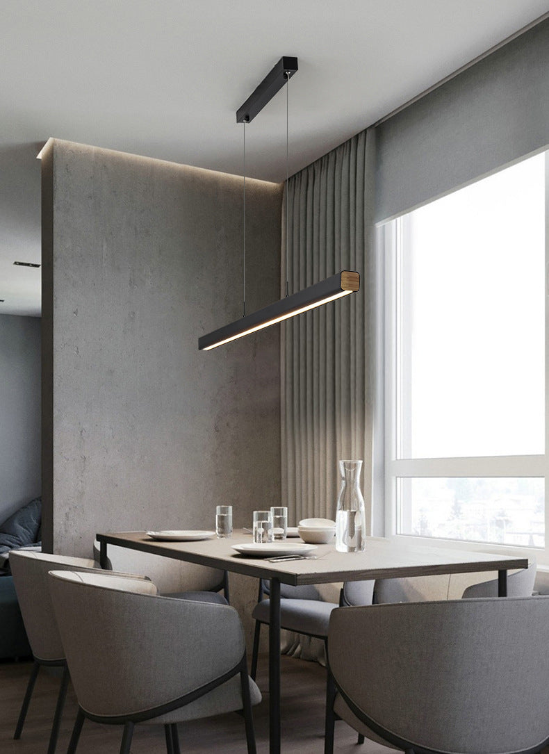 Legno di gomma + ferro moderno minimalismo dell'isola a led luce 59 "altezza regolabile cucina lunga cucina sospesa in nero