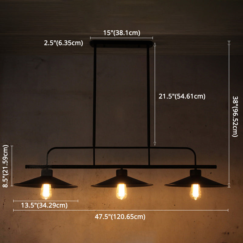 Posteo colgante de tono de platillo de platillo de hierro forjado de estilo industrial de estilo industrial de 3 luces para el bar de restaurantes