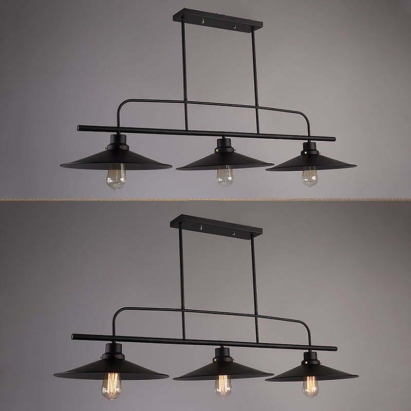 Posteo colgante de tono de platillo de platillo de hierro forjado de estilo industrial de estilo industrial de 3 luces para el bar de restaurantes