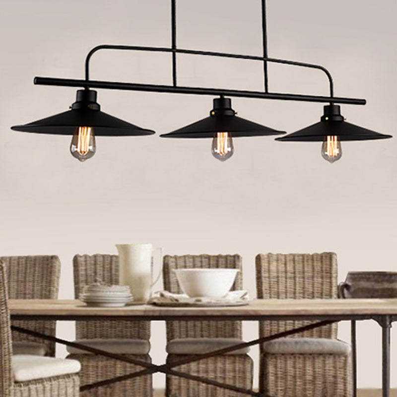Posteo colgante de tono de platillo de platillo de hierro forjado de estilo industrial de estilo industrial de 3 luces para el bar de restaurantes