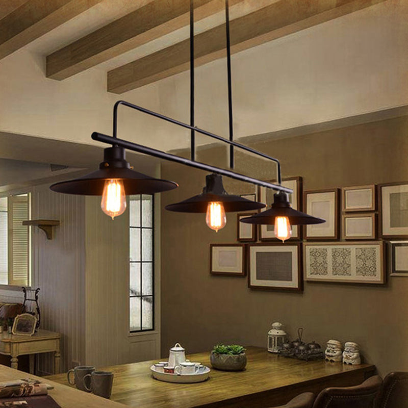Posteo colgante de tono de platillo de platillo de hierro forjado de estilo industrial de estilo industrial de 3 luces para el bar de restaurantes
