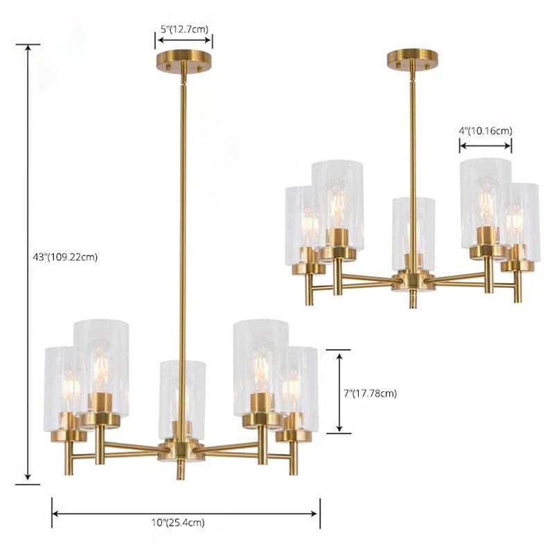 Transparent Glass Cylindrical Shade Chandelier Light Industrial Style Multi Light Ceiling Lighting Fixture for Living Room
