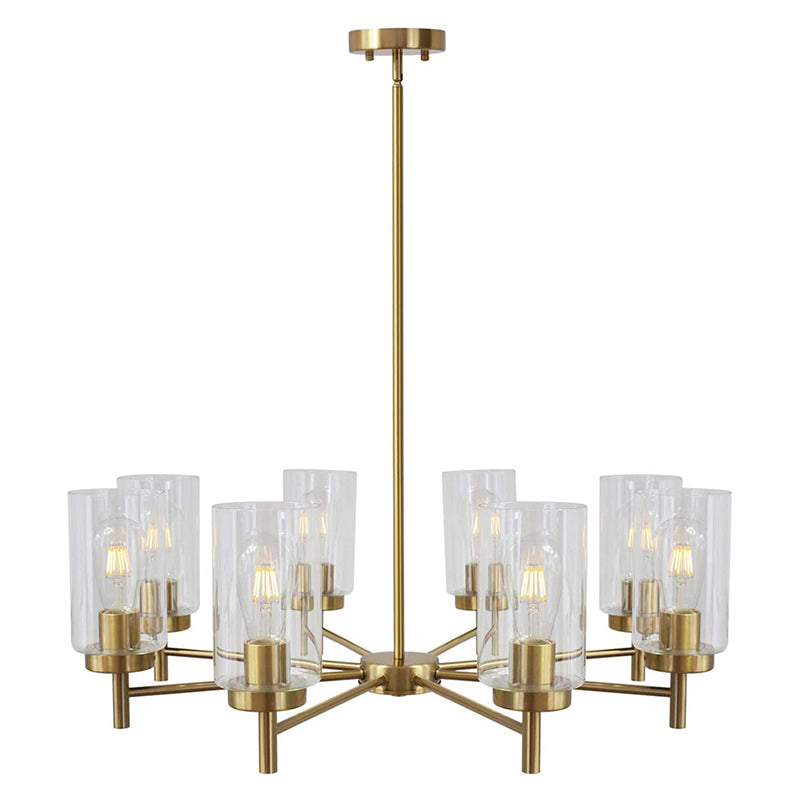 Transparent Glass Cylindrical Shade Chandelier Light Industrial Style Multi Light Ceiling Lighting Fixture for Living Room