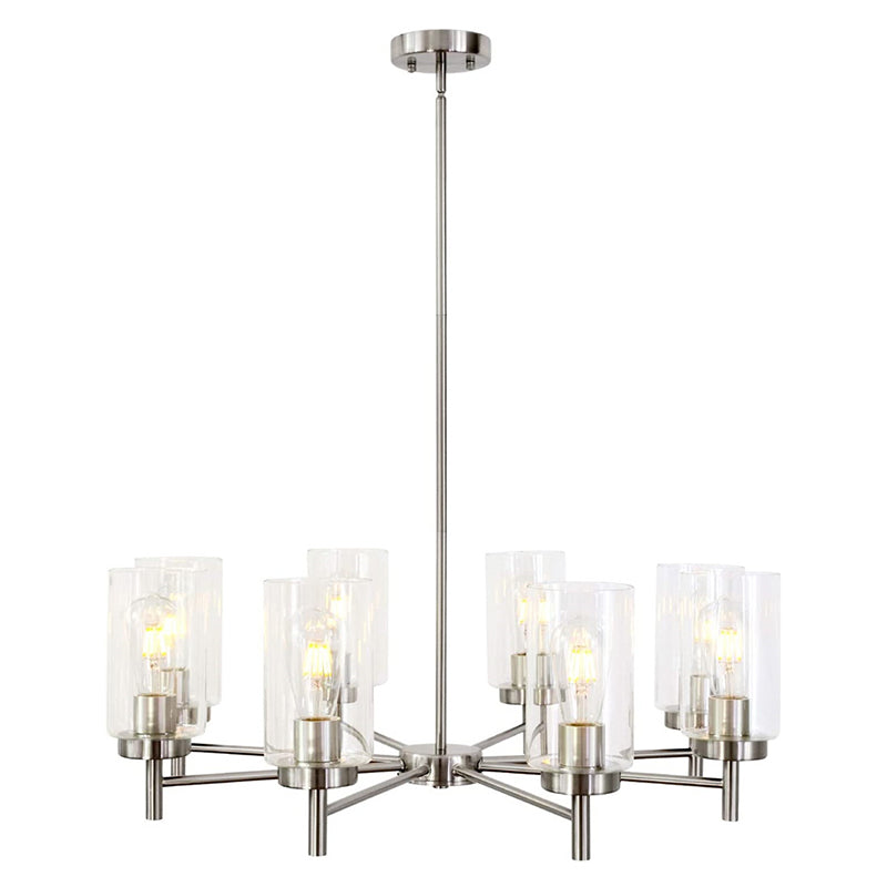 Transparent Glass Cylindrical Shade Chandelier Light Industrial Style Multi Light Ceiling Lighting Fixture for Living Room