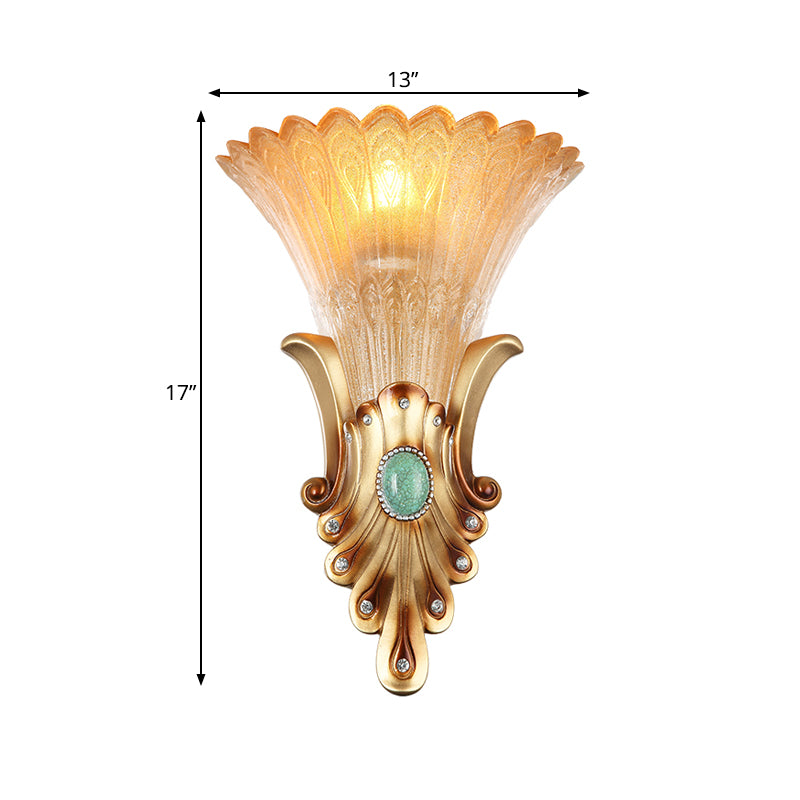10 "/ 13" de large Gol à 1 Light Flush Colonialisme Colonial Grosted Verre Évasé mural luminaire pour chambre à coucher