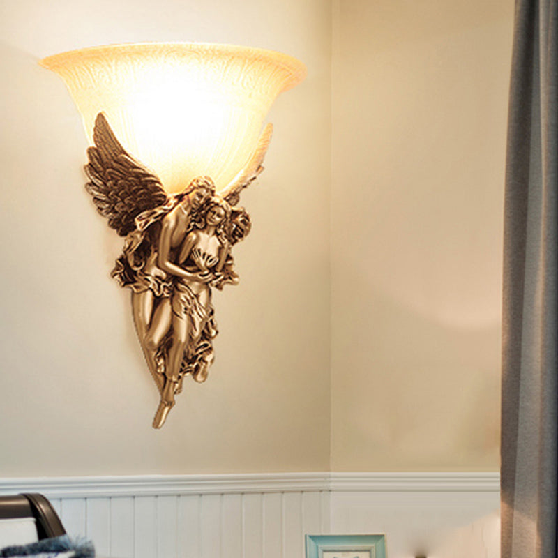 Gold/Beige Bell Flush Mount Colonialist Frosted Glass 1 Head Living Room Wall Mounted Light