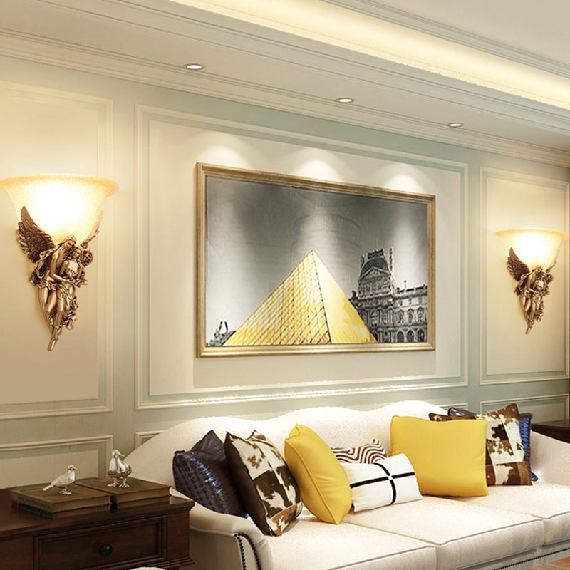 Gold/Beige Bell Flush Mount Colonialist Frosted Glass 1 Head Living Room Wall Mounted Light