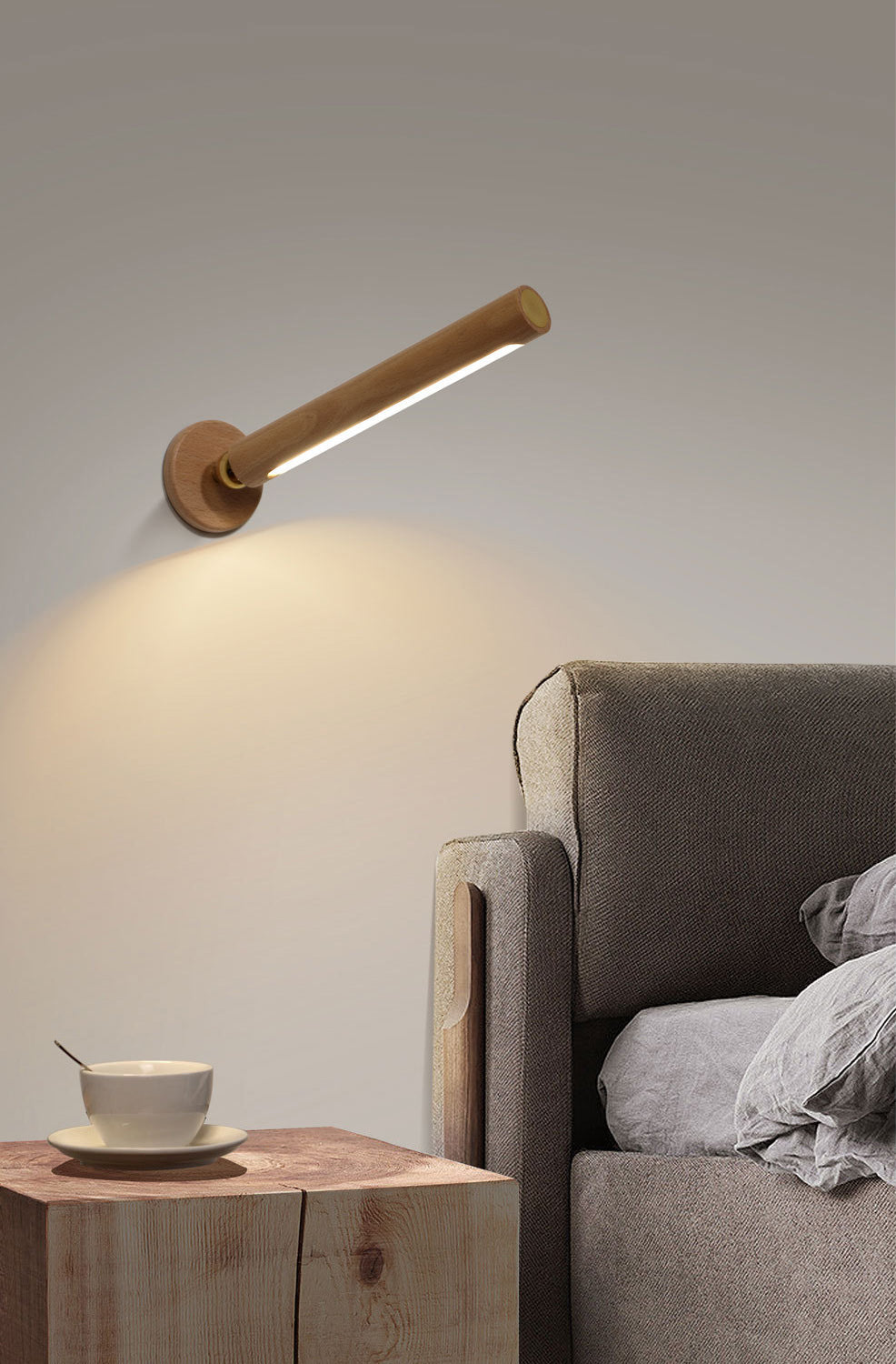 Lámpara de pared LED de dormitorio nórdico ángulo de madera ajustable Luz de madera para la cama