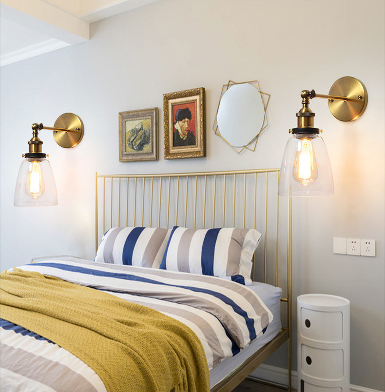 Loft Industrial Wall Mount Light Single Light Glass Shade Sconce Light for Bedside Restaurant