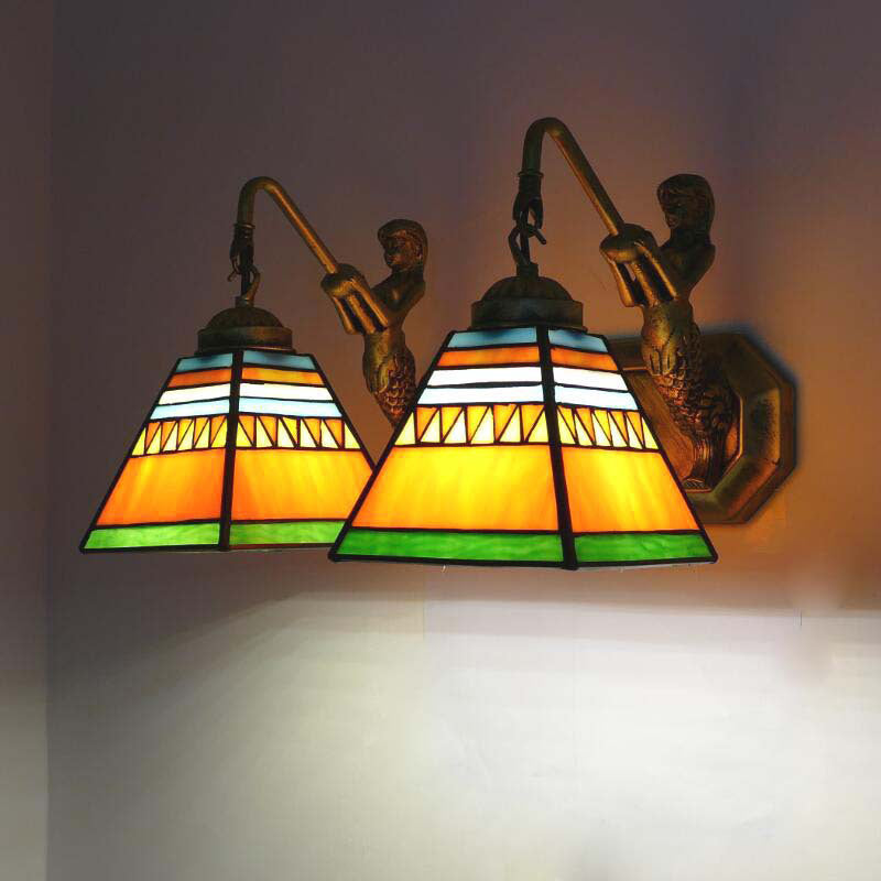 Retro Tiffany Style Armed Vanity Wall Lights Glass Vanity Lamp
