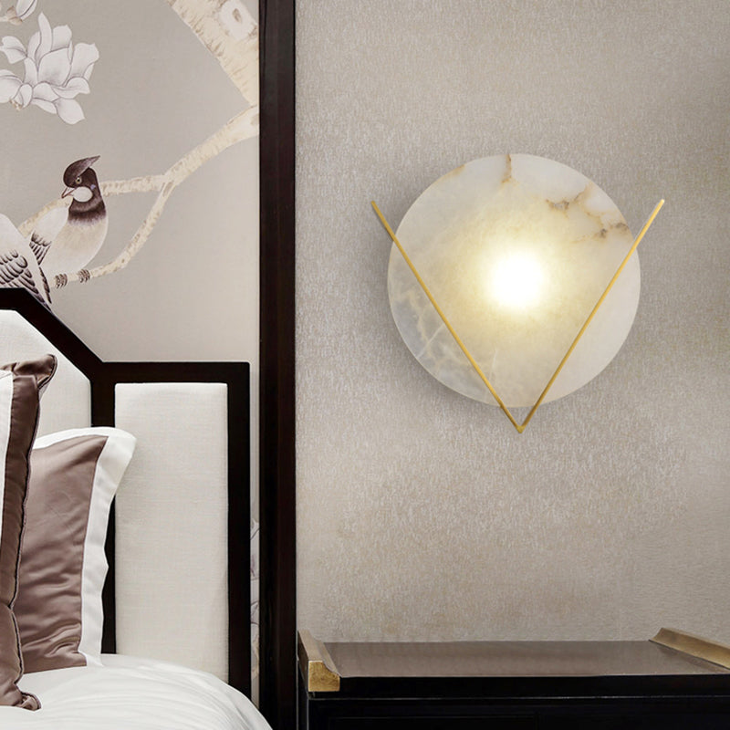 Gold LED Flush Wall Sconce Colonialism Marble Round Wall Light Fixture for Bedroom