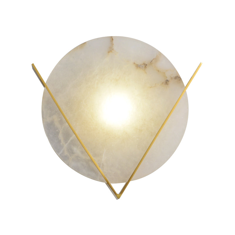Gold LED Flush Wall Sconce Colonialism Marble Round Wall Light Fixture for Bedroom