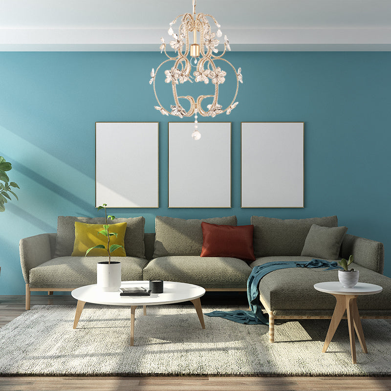 Gourd Cage Chandelier Lighting with Crystal Bead Vintage 1 Light Ceiling Pendant Light in Gold