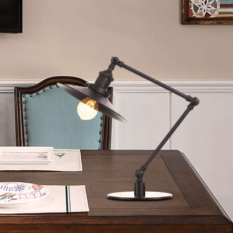 Metal Flared Shade Table Lamp Farmhouse Style 1 Light Adjustable Black/Brass Finish Table Lighting for Bedroom