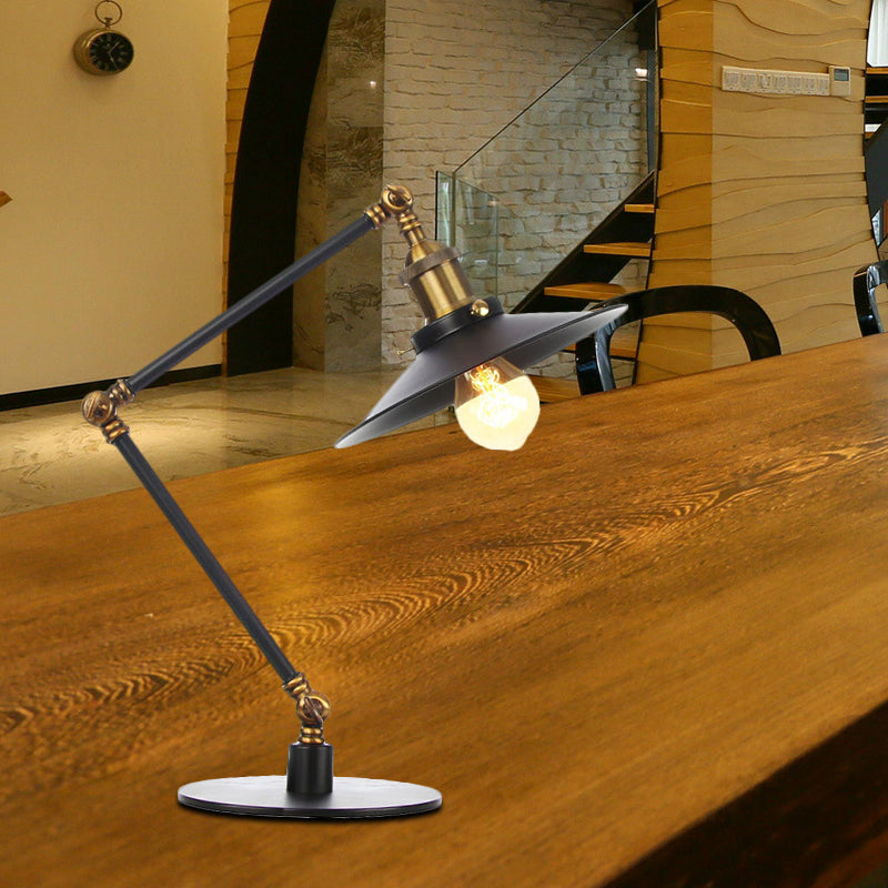 Metal Flared Shade Table Lamp Farmhouse Style 1 Light Adjustable Black/Brass Finish Table Lighting for Bedroom