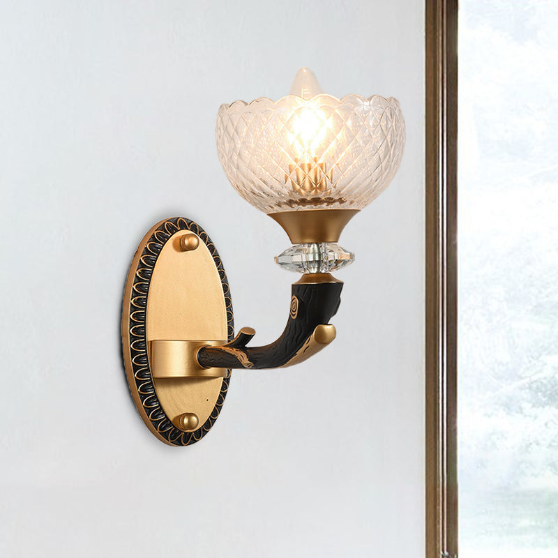 Metal Black Sconce Bowl 1/2 Lights Modern Style Wall Mounted Light with Clear Prismatic Glass Shade