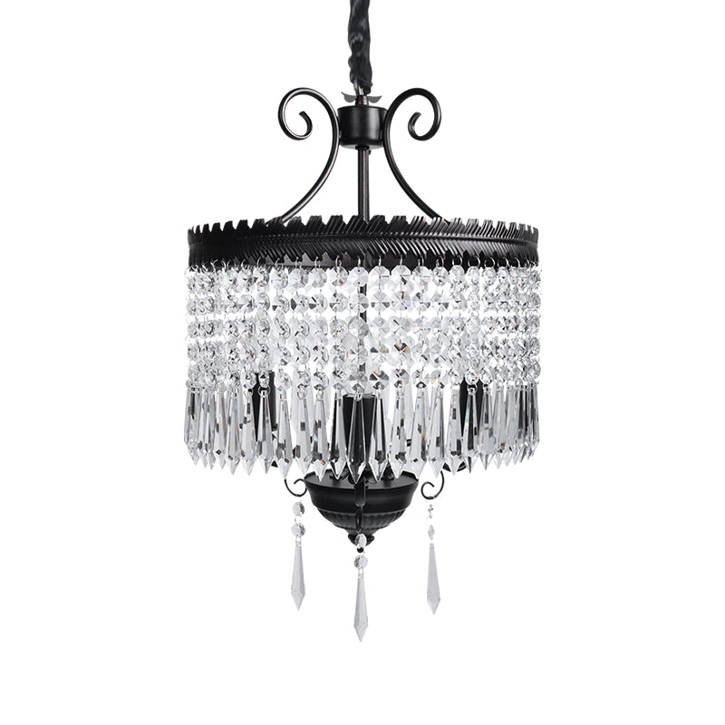 Suspension de brin en cristal clair avec modernisme à tambour modernisme 3 lumières lampe de lustre en noir