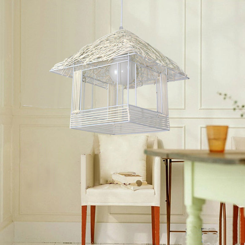 Rattan Weaving House Shaped Pendant Light Single Light Asian Style Bedroom Decorative Hanging Light with 39" Adjustable Cord