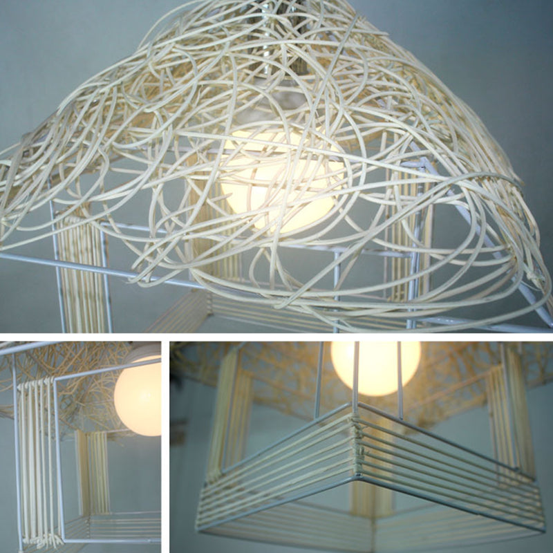 Rattan Weaving House Shaped Pendant Light Single Light Asian Style Bedroom Decorative Hanging Light with 39" Adjustable Cord