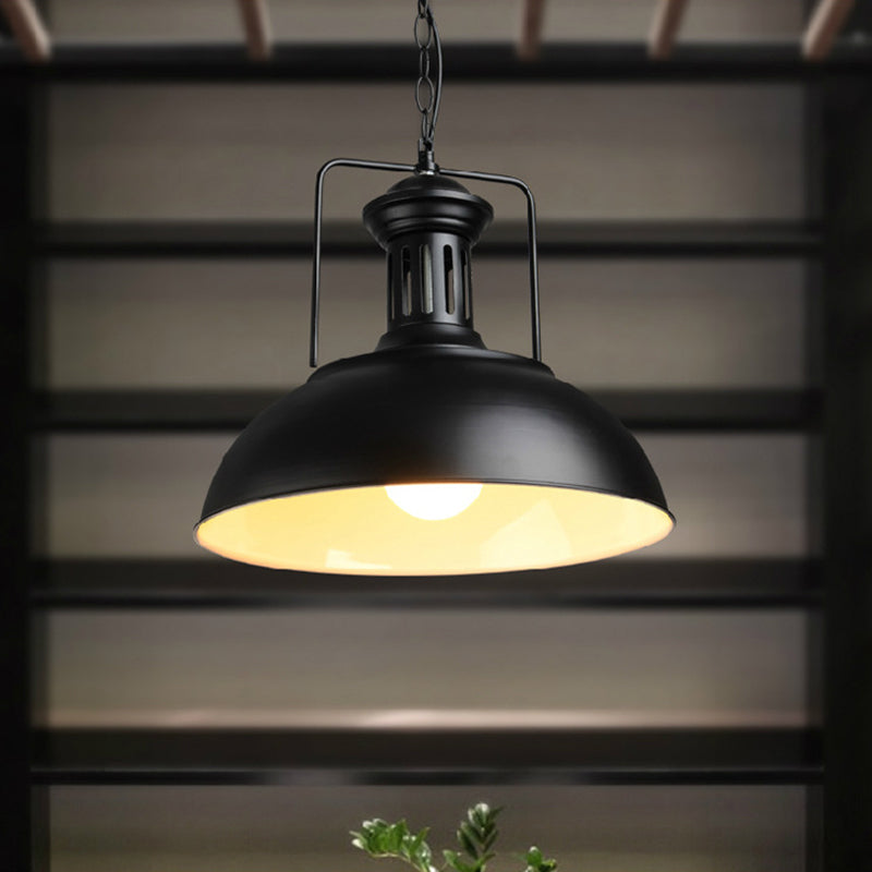 13 Inches Wide Industrial Style Dome Hanging Light Retro Wrought Iron Cafe Shop Lighting Pendants in Black