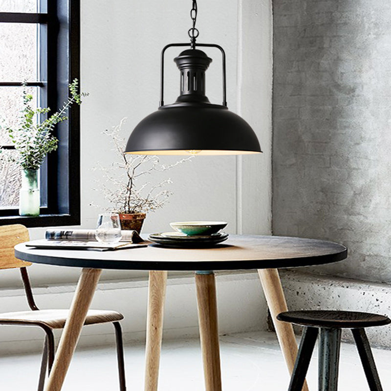 13 Inches Wide Industrial Style Dome Hanging Light Retro Wrought Iron Cafe Shop Lighting Pendants in Black
