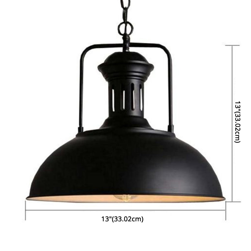 13 Inches Wide Industrial Style Dome Hanging Light Retro Wrought Iron Cafe Shop Lighting Pendants in Black