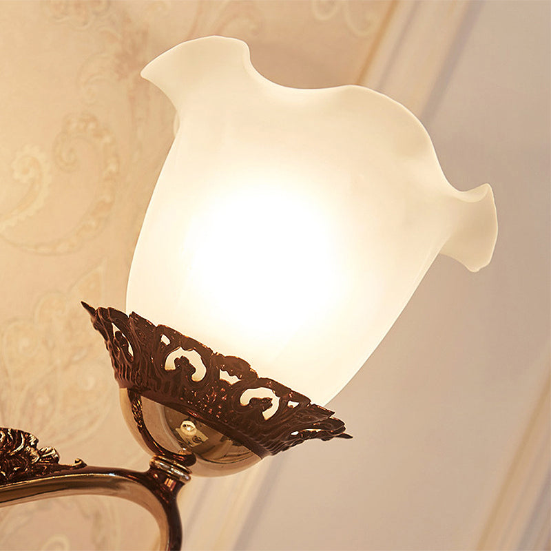 1/2 Lights Scalloped Sconce Modern White Glass Wall Mounted Light Fixture with Crystal Stand