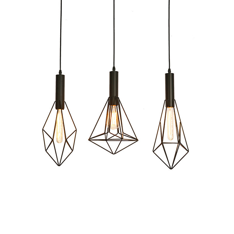 Kit de luz geométrica de estilo industrial Luz colgante colgante de metal en negro