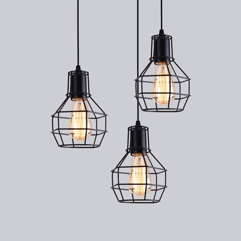 Metal Black Pendant Ceiling Light Open Cage Industrial Style Hanging Light Fixture