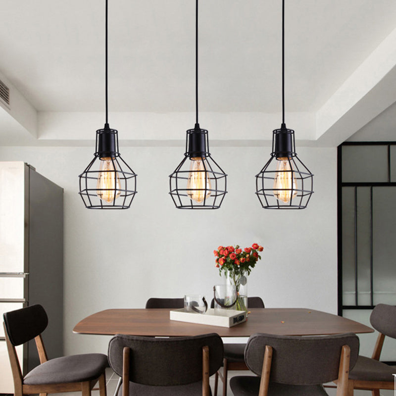 Metal Black Pendant Ceiling Light Open Cage Industrial Style Hanging Light Fixture