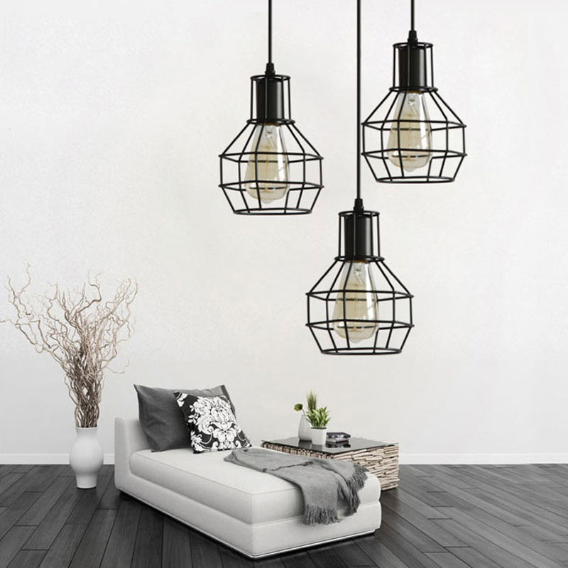 Metal Black Pendant Ceiling Light Open Cage Industrial Style Hanging Light Fixture