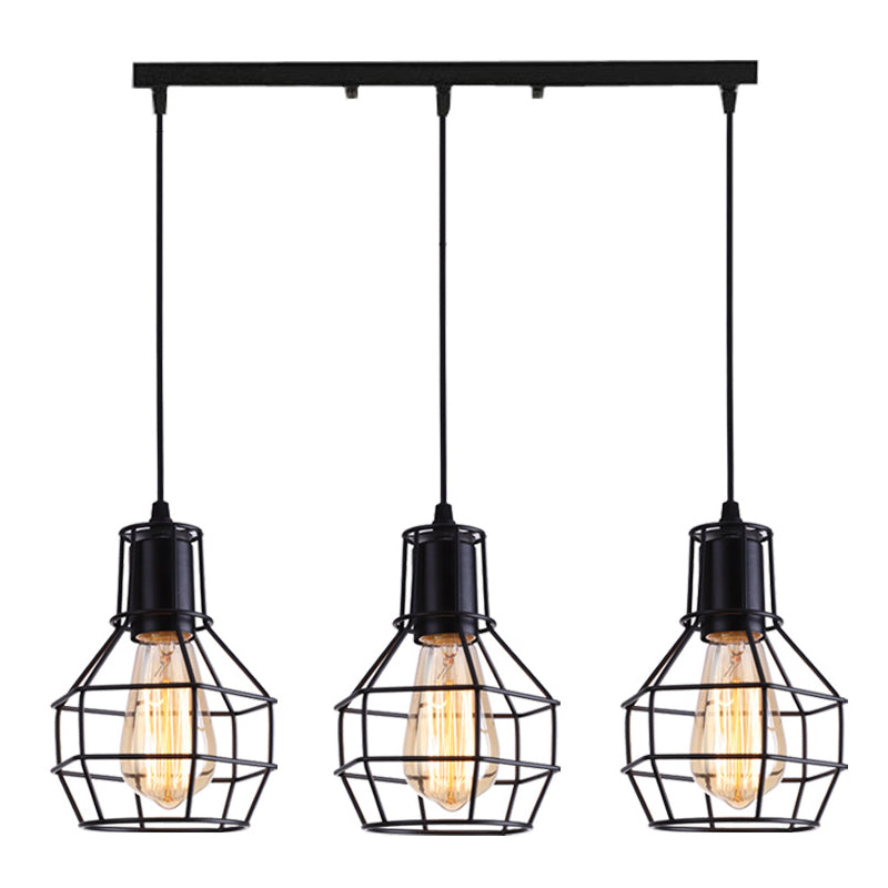Metal Black Pendant Ceiling Light Open Cage Industrial Style Hanging Light Fixture