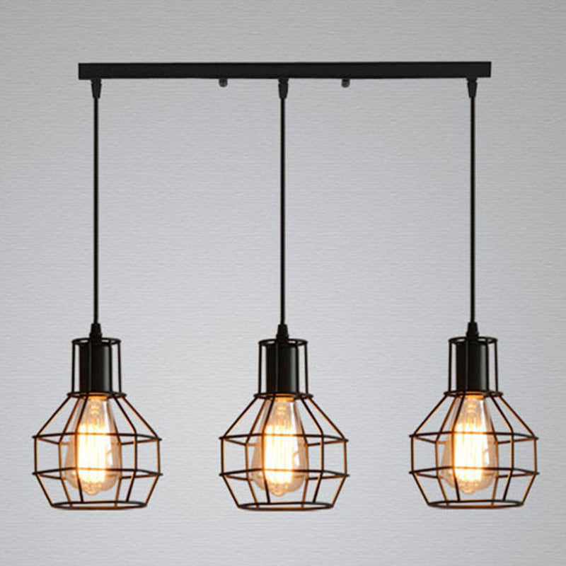 Metal Black Pendant Ceiling Light Open Cage Industrial Style Hanging Light Fixture