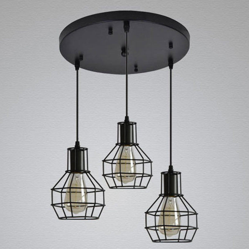 Metal Black Pendant Ceiling Light Open Cage Industrial Style Hanging Light Fixture