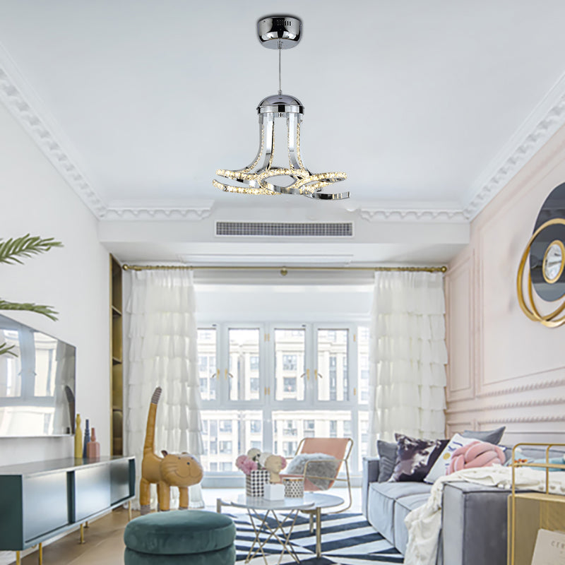 Luz de suspensión de cromo retorcido modernismo modernismo y lámpara de araña colgante de LED de cristal en luz cálida/blanca