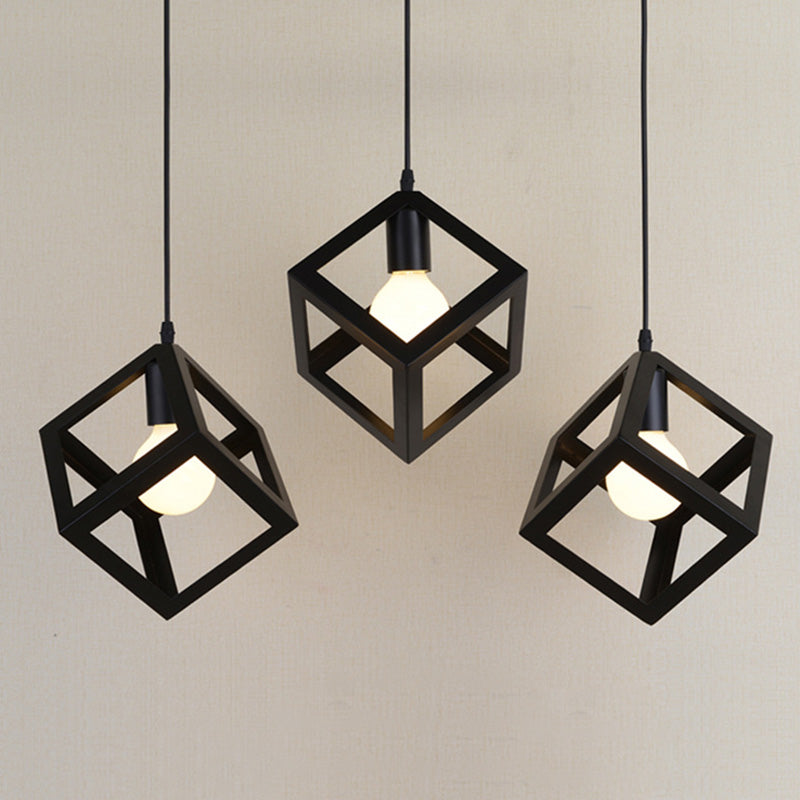 Cage a gabbia quadrata a sospensione Light Vintage Metal Black Hanging Lampada