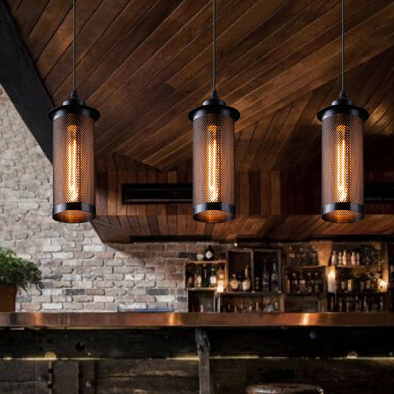 Metal Pendant Light Fixture Vintage Style Black Cylinder Coffee Shop Hanging Ceiling Light