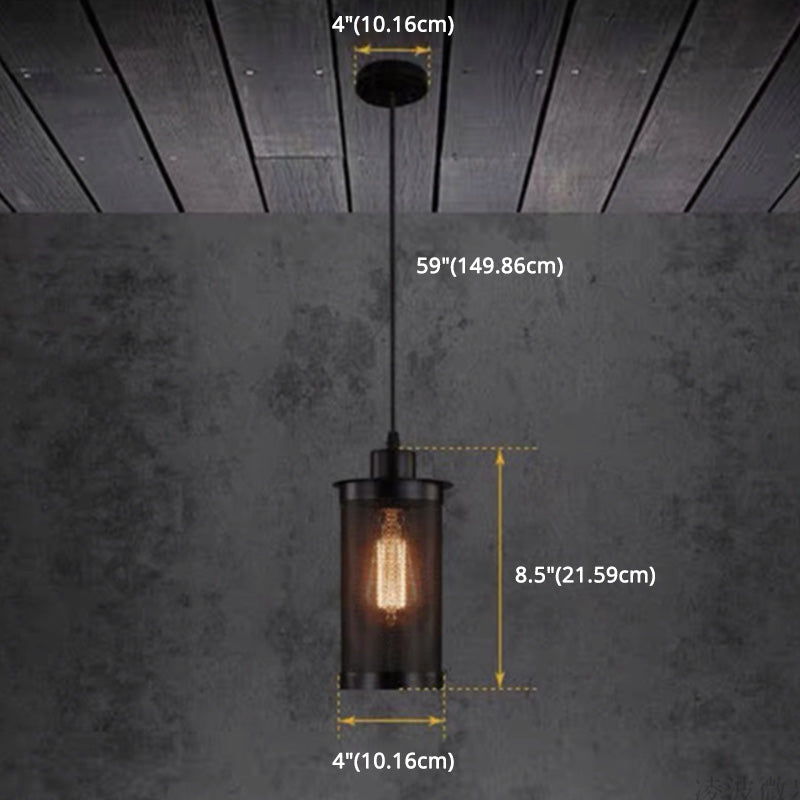 Metal Pendant Light Fixture Vintage Style Black Cylinder Coffee Shop Hanging Ceiling Light