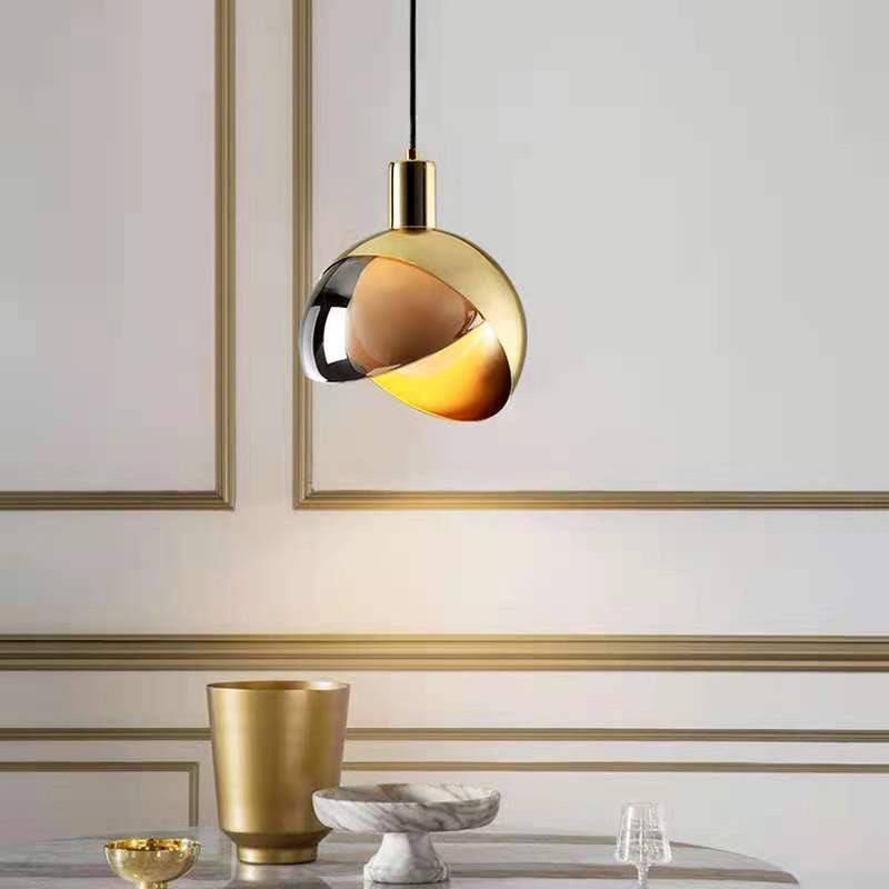 Globe Hanging Ceiling Light Minimalist Metal Bedroom Down Lighting Pendant in Gold